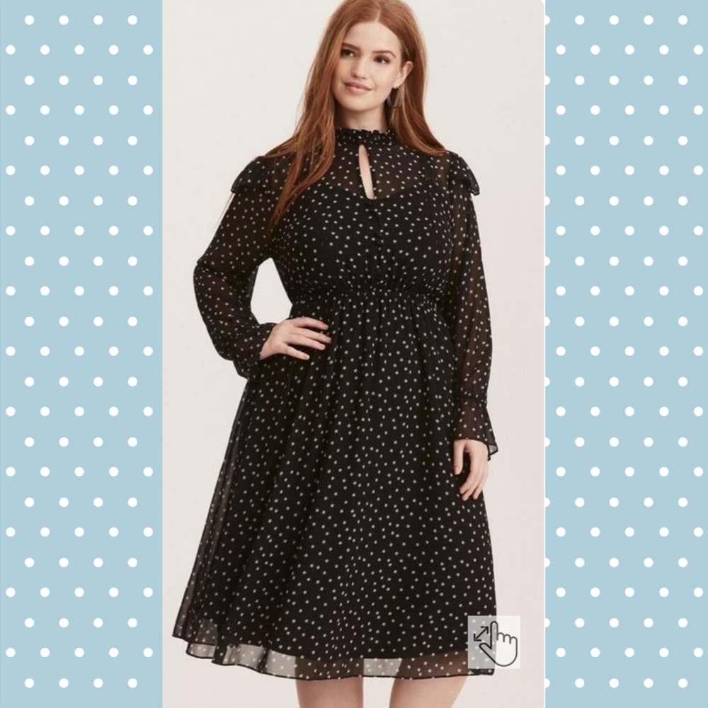 torrid Black Polka Dot Star Midi Dress Size 0 Large